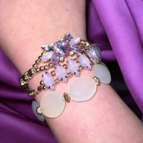 Set of 3 Pink and Gold Plated Jeweled Bracelets - Picture 4 of 6